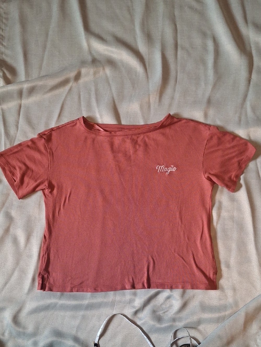 Joe Fresh "Magic" Embroidered Crop Top Tee in Dusty Coral — Size SP